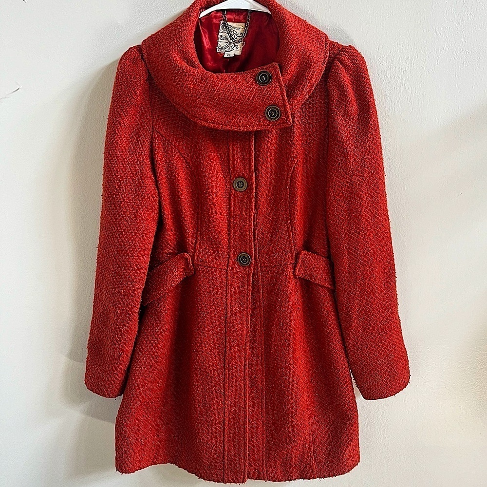 Anthropologie Tulle long tweed coat in burnt orange